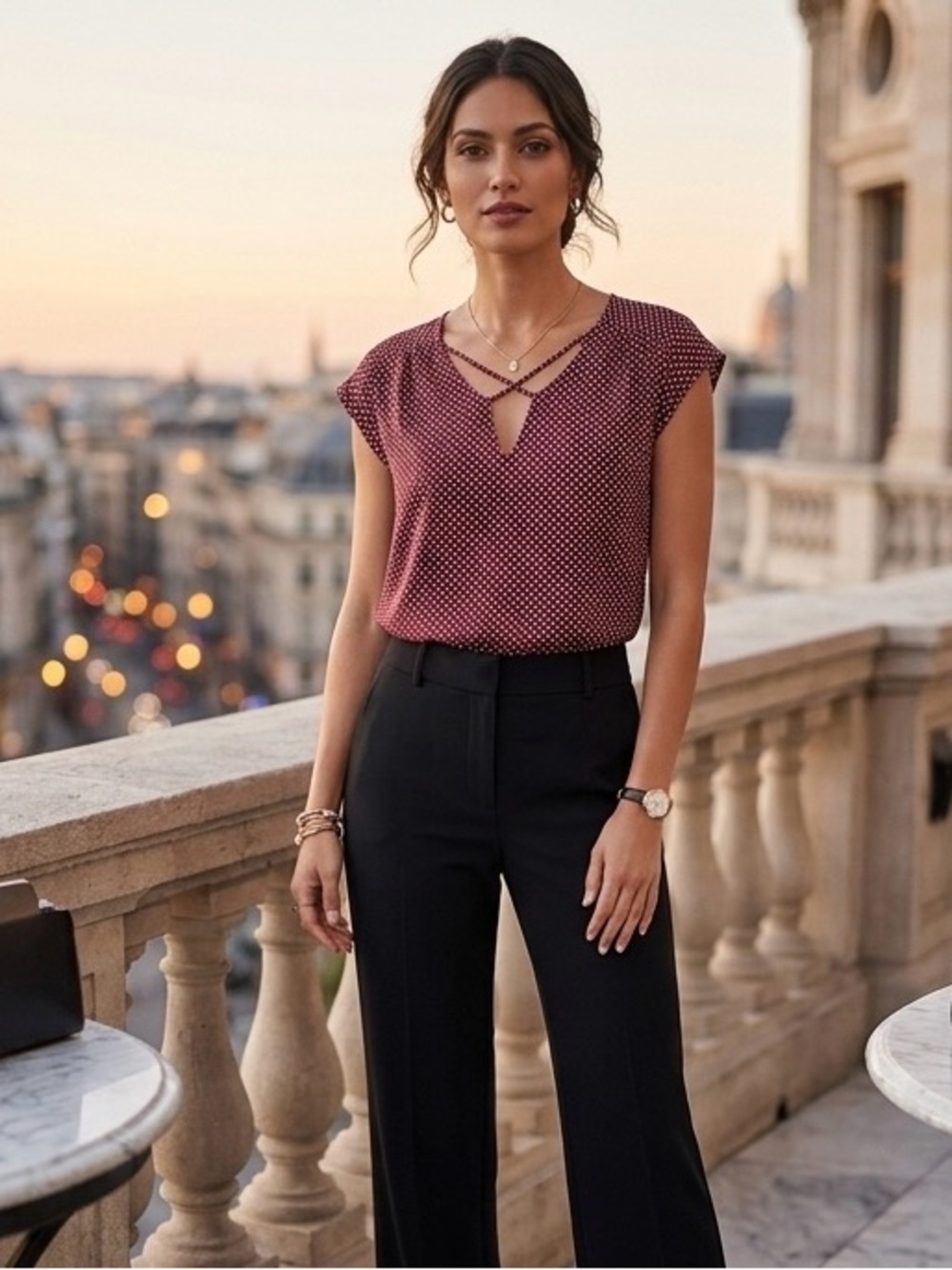 Express Women's Sleeveless V-Neck Blouse Top Burgundy, Polyester, Size XS